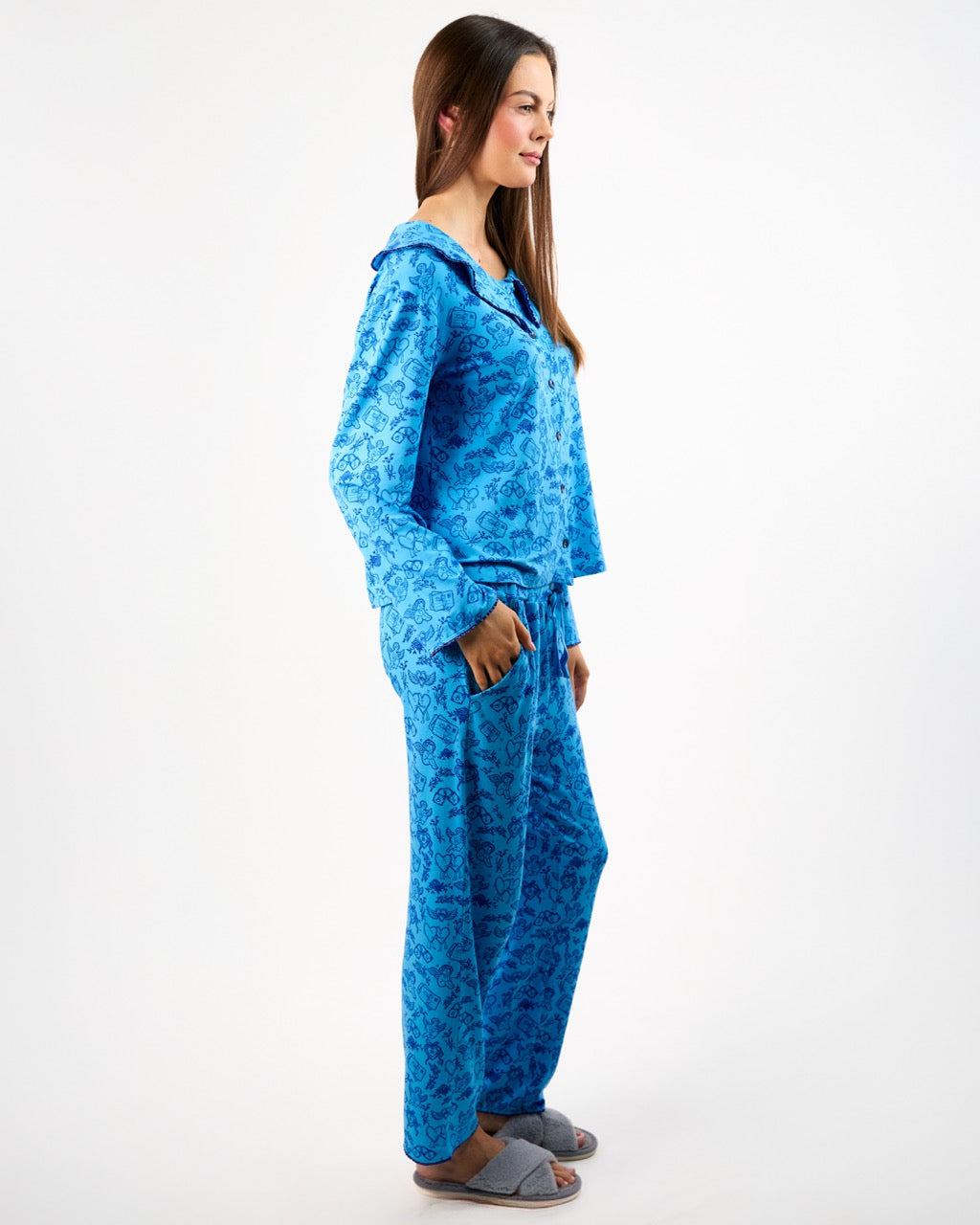 The Ruffle Pyjama Top in Blue