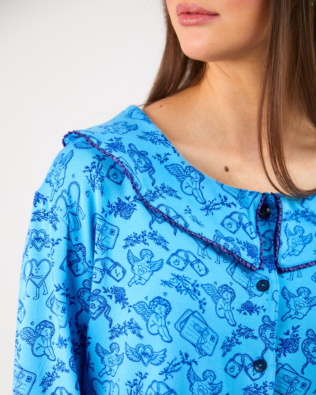 The Ruffle Pyjama Top in Blue