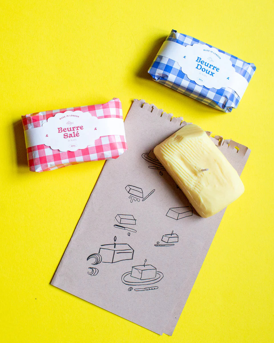 Two butter candles on a yellow background 